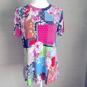 Johnny Was Janie Floral Patchwork Swing Tee Size Small